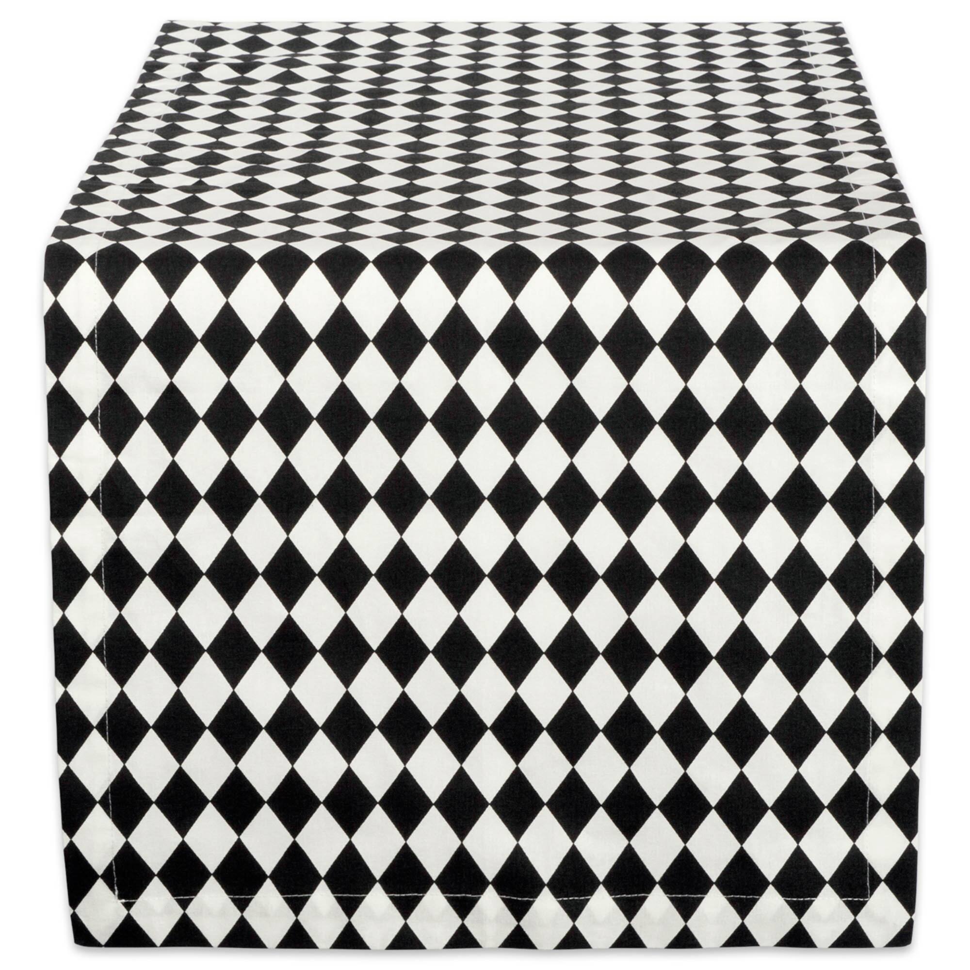Black and Cream Harlequin Print Table Runner 14" x 72"